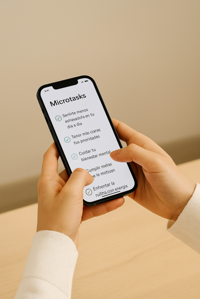 hombre revisando su móvil mientras trabaja desde casa en microtareas digitales